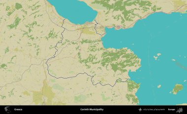 Corinth Belediyesi. Yunanistan 'ın idari alanı Topografik İnsani Stil Haritasında özetlendi