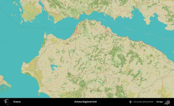 Achaea Bölgesel Birimi. Yunanistan 'ın Topografik İnsani Stil Haritası İdari Alanı