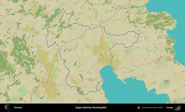 Argos-Mykines Belediyesi. Yunanistan 'ın idari alanı Topografik İnsani Stil Haritasında özetlendi