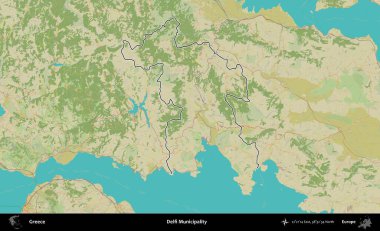 Delfi Belediyesi. Yunanistan 'ın idari alanı Topografik İnsani Stil Haritasında özetlendi
