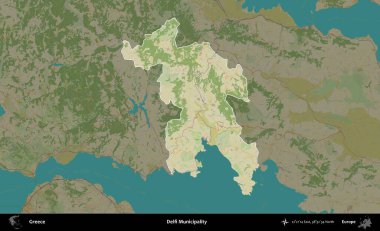 Delfi Belediyesi. Yunanistan 'ın idari alanı kararmış Topografik İnsani Yardım Stili Haritasında vurgulandı ve özetlendi