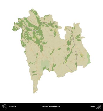 Dodoni Belediyesi. Yunanistan 'ın idari bölgesi Topografik İnsani Stil Haritasında beyaza izole edildi