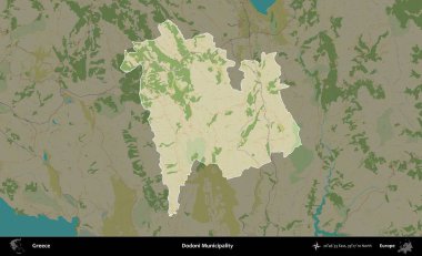 Dodoni Belediyesi. Yunanistan 'ın idari alanı kararmış Topografik İnsani Yardım Stili Haritasında vurgulandı ve özetlendi