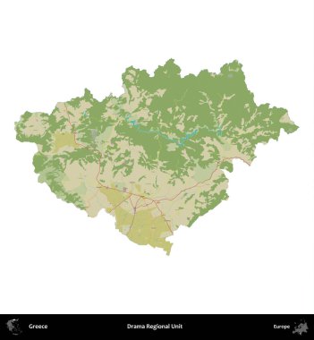 Drama Bölgesel Birimi. Yunanistan 'ın idari bölgesi Topografik İnsani Stil Haritasında beyaza izole edildi