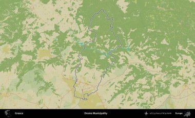 Drama Belediyesi. Yunanistan 'ın idari alanı Topografik İnsani Stil Haritasında özetlendi