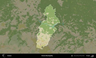 Drama Belediyesi. Yunanistan 'ın idari alanı kararmış Topografik İnsani Yardım Stili Haritasında vurgulandı ve özetlendi