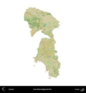 Doğu Attica Bölgesel Birimi. Yunanistan 'ın idari bölgesi Topografik İnsani Stil Haritasında beyaza izole edildi