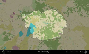 Edessa Belediyesi. Yunanistan 'ın idari alanı kararmış Topografik İnsani Yardım Stili Haritasında vurgulandı ve özetlendi