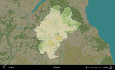 Elassona. Yunanistan 'ın idari alanı kararmış Topografik İnsani Yardım Stili Haritasında vurgulandı ve özetlendi