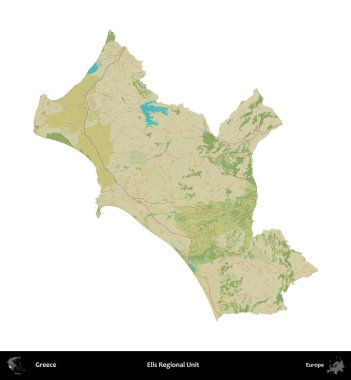 Elis Bölgesel Birimi. Yunanistan 'ın idari bölgesi Topografik İnsani Stil Haritasında beyaza izole edildi