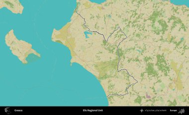 Elis Bölgesel Birimi. Yunanistan 'ın idari alanı Topografik İnsani Stil Haritasında özetlendi