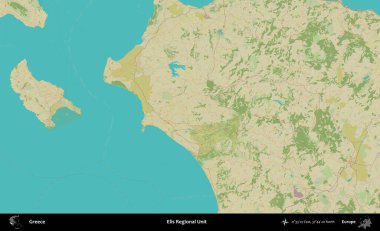 Elis Bölgesel Birimi. Yunanistan 'ın Topografik İnsani Stil Haritası İdari Alanı