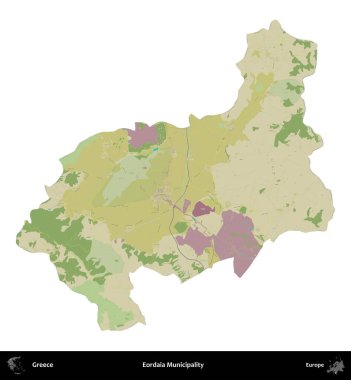 Eordaia Belediyesi. Yunanistan 'ın idari bölgesi Topografik İnsani Stil Haritasında beyaza izole edildi