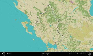 Epirus Bölgesi. Yunanistan 'ın idari alanı Topografik İnsani Stil Haritasında özetlendi