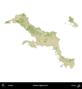 Euboea bölgesel birimi. Yunanistan 'ın idari bölgesi Topografik İnsani Stil Haritasında beyaza izole edildi