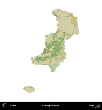 Evros Bölgesel Birimi. Yunanistan 'ın idari bölgesi Topografik İnsani Stil Haritasında beyaza izole edildi