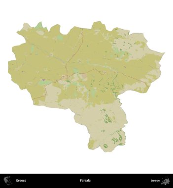 Farsala. Yunanistan 'ın idari bölgesi Topografik İnsani Stil Haritasında beyaza izole edildi
