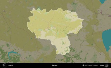 Farsala. Yunanistan 'ın idari alanı kararmış Topografik İnsani Yardım Stili Haritasında vurgulandı ve özetlendi