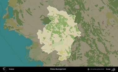 Filiates Belediye Birimi. Yunanistan 'ın idari alanı kararmış Topografik İnsani Yardım Stili Haritasında vurgulandı ve özetlendi