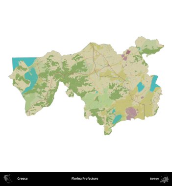 Florina Bölgesi. Yunanistan 'ın idari bölgesi Topografik İnsani Stil Haritasında beyaza izole edildi