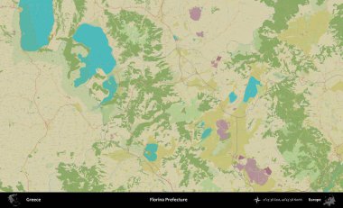 Florina Bölgesi. Yunanistan 'ın Topografik İnsani Stil Haritası İdari Alanı