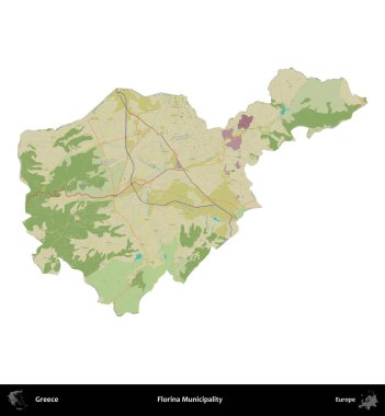Florina Belediyesi. Yunanistan 'ın idari bölgesi Topografik İnsani Stil Haritasında beyaza izole edildi