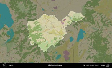 Florina Belediyesi. Yunanistan 'ın idari alanı kararmış Topografik İnsani Yardım Stili Haritasında vurgulandı ve özetlendi
