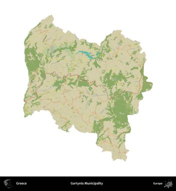 Gortynia Belediyesi. Yunanistan 'ın idari bölgesi Topografik İnsani Stil Haritasında beyaza izole edildi
