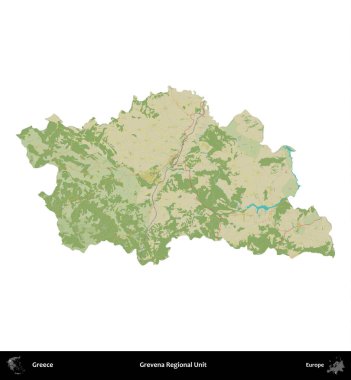Grevena Bölgesel Birimi. Yunanistan 'ın idari bölgesi Topografik İnsani Stil Haritasında beyaza izole edildi