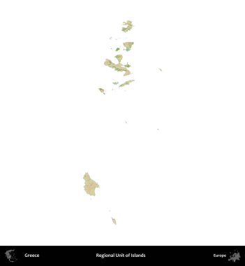 Adaların Bölgesel Birimi. Yunanistan 'ın idari bölgesi Topografik İnsani Stil Haritasında beyaza izole edildi