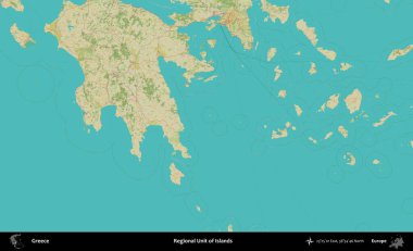 Adaların Bölgesel Birimi. Yunanistan 'ın Topografik İnsani Stil Haritası İdari Alanı