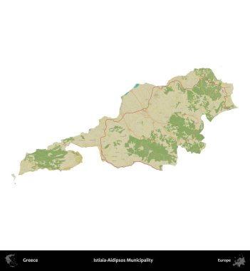 Istiaia-Aidipsos Belediyesi. Yunanistan 'ın idari bölgesi Topografik İnsani Stil Haritasında beyaza izole edildi