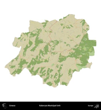 Kalavryta Belediye Birimi. Yunanistan 'ın idari bölgesi Topografik İnsani Stil Haritasında beyaza izole edildi