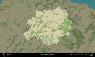 Kalavryta Belediye Birimi. Yunanistan 'ın idari alanı kararmış Topografik İnsani Yardım Stili Haritasında vurgulandı ve özetlendi