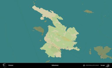 Kalumnos. Yunanistan 'ın idari alanı kararmış Topografik İnsani Yardım Stili Haritasında vurgulandı ve özetlendi