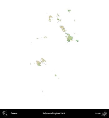 Kalymnos Bölgesel Birimi. Yunanistan 'ın idari bölgesi Topografik İnsani Stil Haritasında beyaza izole edildi