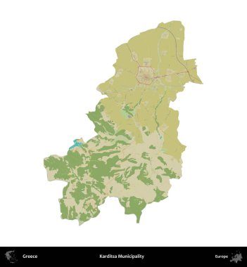 Karditsa Belediyesi. Yunanistan 'ın idari bölgesi Topografik İnsani Stil Haritasında beyaza izole edildi