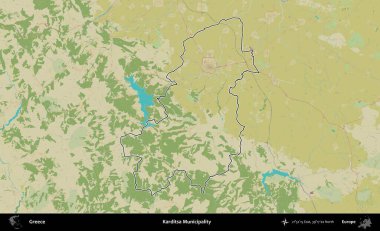 Karditsa Belediyesi. Yunanistan 'ın idari alanı Topografik İnsani Stil Haritasında özetlendi