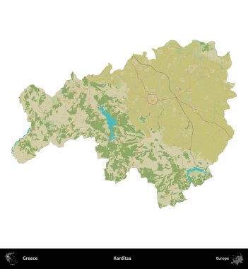 Karditsa. Yunanistan 'ın idari bölgesi Topografik İnsani Stil Haritasında beyaza izole edildi