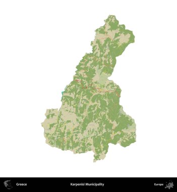 Karpenisi Belediyesi. Yunanistan 'ın idari bölgesi Topografik İnsani Stil Haritasında beyaza izole edildi