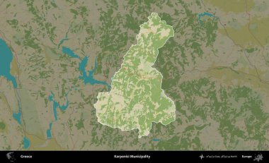 Karpenisi Belediyesi. Yunanistan 'ın idari alanı kararmış Topografik İnsani Yardım Stili Haritasında vurgulandı ve özetlendi