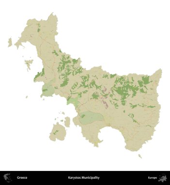Karystos Belediyesi. Yunanistan 'ın idari bölgesi Topografik İnsani Stil Haritasında beyaza izole edildi