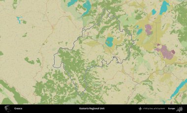 Kastoria Bölgesel Birimi. Yunanistan 'ın idari alanı Topografik İnsani Stil Haritasında özetlendi