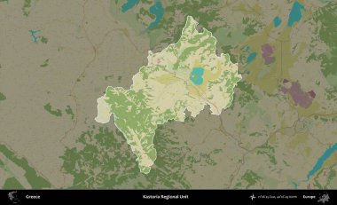 Kastoria Bölgesel Birimi. Yunanistan 'ın idari alanı kararmış Topografik İnsani Yardım Stili Haritasında vurgulandı ve özetlendi