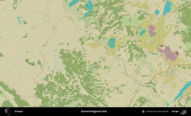 Kastoria Bölgesel Birimi. Yunanistan 'ın Topografik İnsani Stil Haritası İdari Alanı