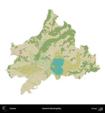 Kastoria Belediyesi. Yunanistan 'ın idari bölgesi Topografik İnsani Stil Haritasında beyaza izole edildi