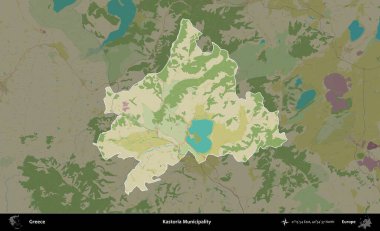 Kastoria Belediyesi. Yunanistan 'ın idari alanı kararmış Topografik İnsani Yardım Stili Haritasında vurgulandı ve özetlendi