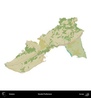 Kavala Bölgesi. Yunanistan 'ın idari bölgesi Topografik İnsani Stil Haritasında beyaza izole edildi
