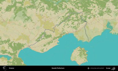 Kavala Bölgesi. Yunanistan 'ın idari alanı Topografik İnsani Stil Haritasında özetlendi