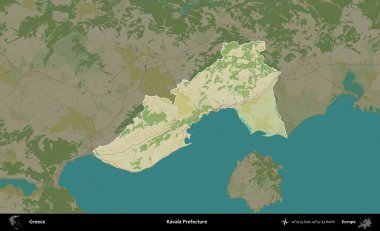 Kavala Bölgesi. Yunanistan 'ın idari alanı kararmış Topografik İnsani Yardım Stili Haritasında vurgulandı ve özetlendi